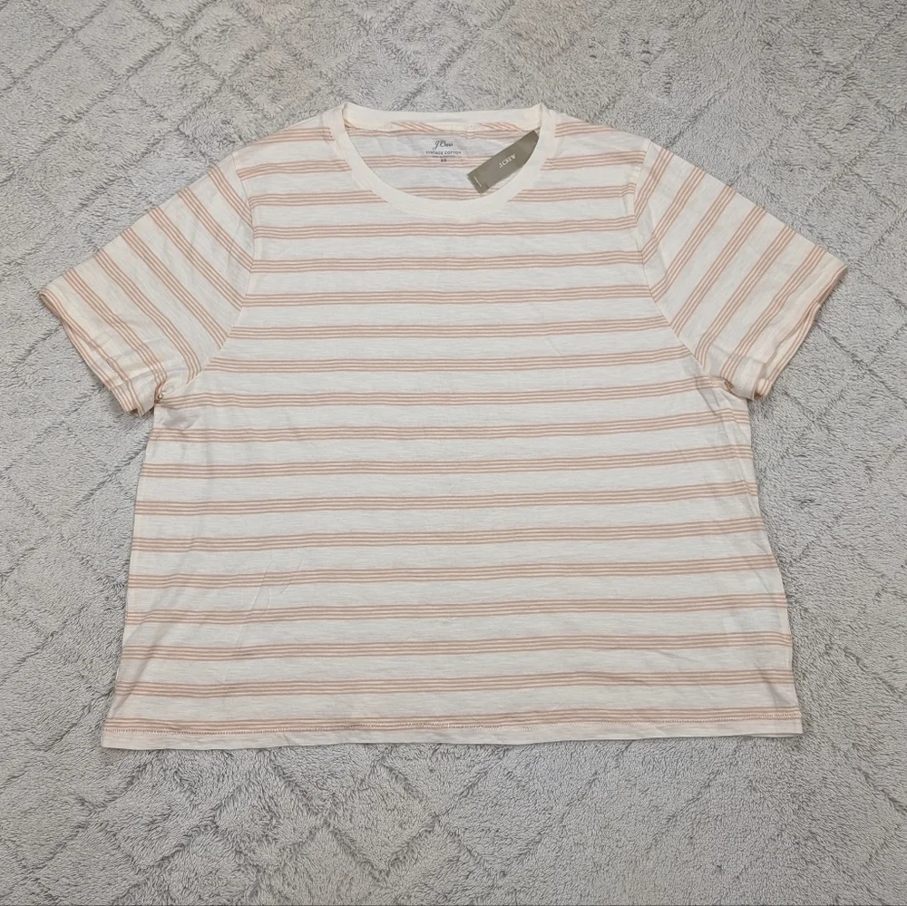 J. Crew Shirt Womens 3X White Beige Stripe Vintage Cotton Crewneck Tee Casual
